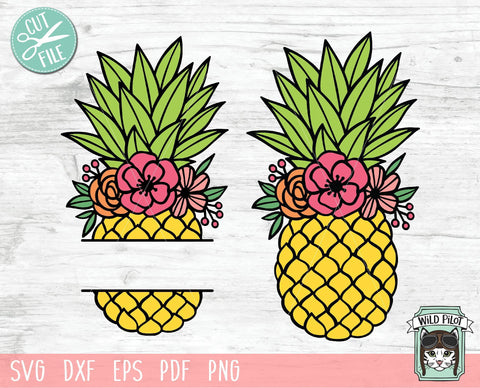 Pineapple Split Floral Monogram Frame SVG Cut File SVG Wild Pilot 