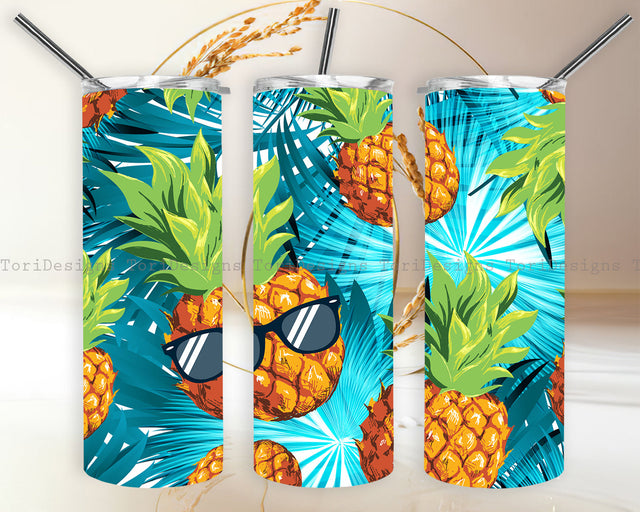Pineapple Summer 20oz Skinny Tumbler Wrap Sublimation ToriDesigns 