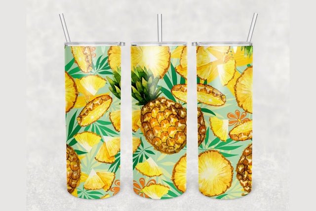 Pineapple Tropical Fruit Tumbler sublimation design 20 oz skinny tumbler wrap Sublimation BambinaCreations 