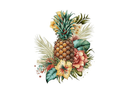Pineapple with Tropical Floral Clipart Bundle Sublimation Regulrcrative 
