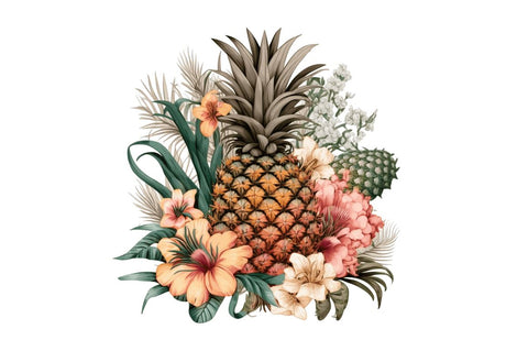 Pineapple with Tropical Floral Clipart Bundle Sublimation Regulrcrative 