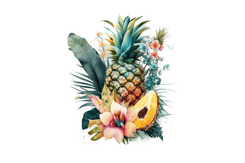 Pineapple with Tropical Floral Clipart Bundle Sublimation Regulrcrative 