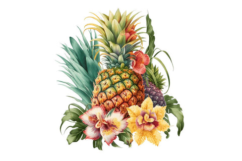 Pineapple with Tropical Floral Clipart Bundle Sublimation Regulrcrative 