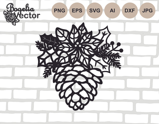 Pinecone Svg file, Pinecone Cut file, Christmas svg, Christmas Tree, Floral Christmas, Poinsettia, Christmas shirt svg, Digital download SVG BogeliaVector 