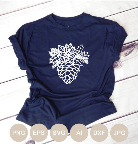 Pinecone Svg file, Pinecone Cut file, Christmas svg, Christmas Tree, Floral Christmas, Poinsettia, Christmas shirt svg, Digital download SVG BogeliaVector 
