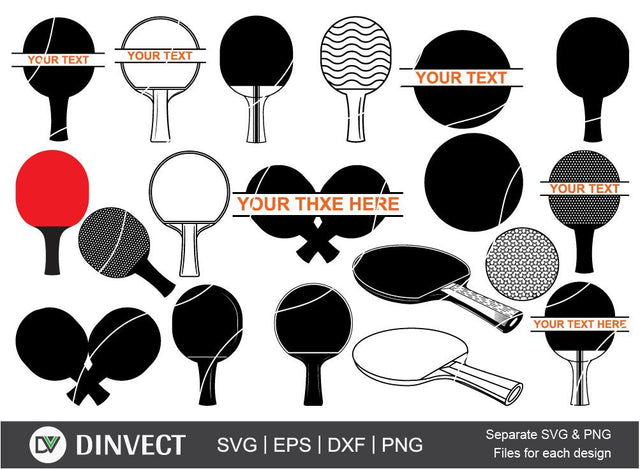 Ping pong SVG, Ping pong monogram, Paddle Ball, Ping Pong Racket, Clipart, Silhouette, Vector, Svg, eps, Dxf, Png, Cut File, Silhouette Studio SVG Dinvect 