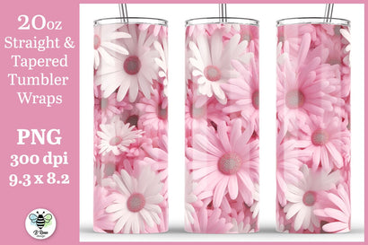 Pink 3D Daisy Tumbler Wrap | 20oz Tumbler Sublimation Design Sublimation B Renee Design 