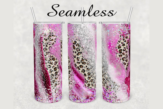 Pink Agate Leopard Print Tumbler sublimation design 20 oz skinny tumbler wrap Sublimation BambinaCreations 