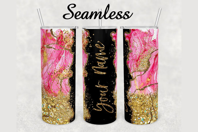 Pink Alcohol Ink Gold Glitter Agate Tumbler sublimation design 20 oz skinny tumbler wrap Sublimation BambinaCreations 