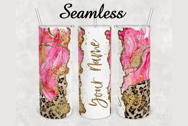Pink Alcohol Ink Leopard Glitter Agate Tumbler sublimation design 20 oz skinny tumbler wrap Sublimation BambinaCreations 