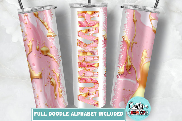 Pink And Gold Tumbler Wrap With Matching Alphabet PNG SVG Crafty Mama Studios 