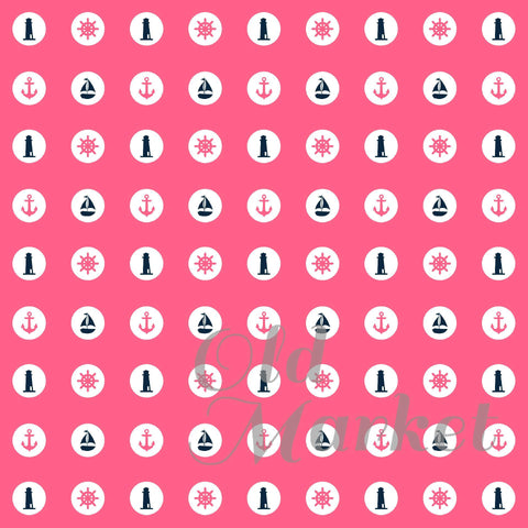 Pink and Navy Blue Nautical Designs Digital Paper Sublimation Old Market 