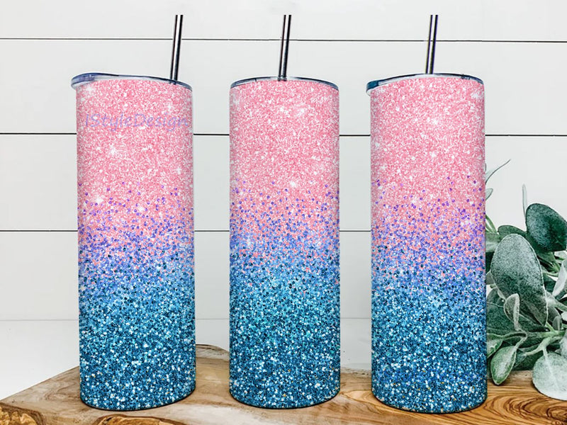 Pink and Teal Gradient Glitter Skinny Tumbler Design, Straight & Tapered Sublimation Wrap Design, Tumbler PNG Sublimation iStyleDesign 
