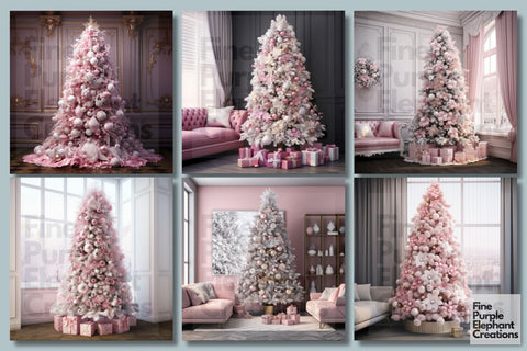 Pink and White Christmas Tree | Holiday Background Digital Pattern Fine Purple Elephant Creations 