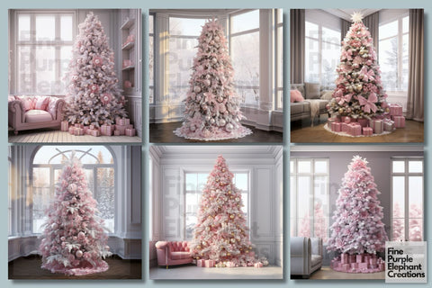 Pink and White Christmas Tree | Holiday Background Digital Pattern Fine Purple Elephant Creations 