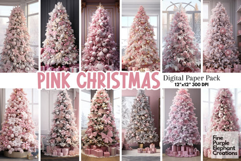 Pink and White Christmas Tree | Holiday Background Digital Pattern Fine Purple Elephant Creations 