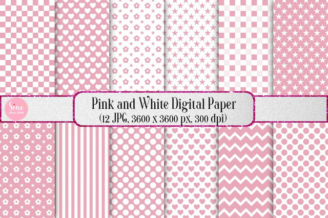 Pink and White Pattern Seamless Digital Paper Backgrounds Digital Pattern SineDigitalDesign 