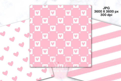 Pink and White Valentines Digital Papers Backgrounds Set Digital Pattern SineDigitalDesign 