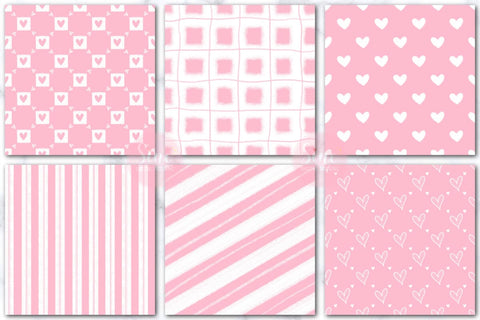 Pink and White Valentines Digital Papers Backgrounds Set Digital Pattern SineDigitalDesign 