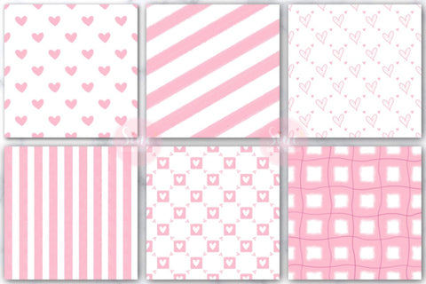 Pink and White Valentines Digital Papers Backgrounds Set Digital Pattern SineDigitalDesign 