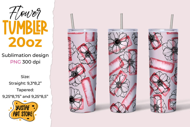 Pink Anemone Flowers tumbler 20 oz sublimation design Sublimation Yustaf Art Store 