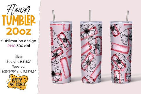Pink Anemone Flowers tumbler 20 oz sublimation design Sublimation Yustaf Art Store 
