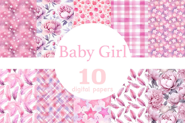 Pink Baby Girl Digital Paper | Newborn Baby Graphic Digital Pattern GlamArtZhanna 