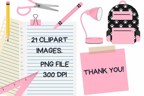 Pink Back To School Clipart Set Sublimation Sublimatiz Designs 