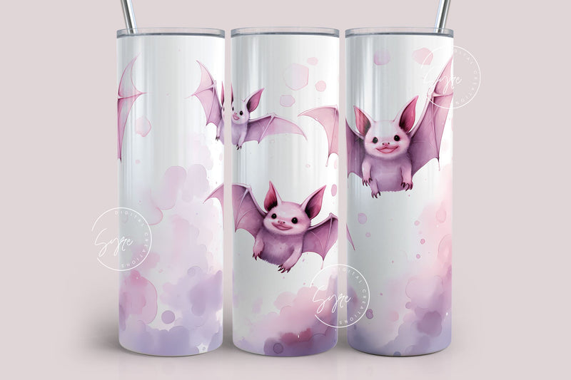 Pink Bat Halloween Tumbler Sublimation Design, Straight Seamless Sublimation Wrap, Tumbler PNG, 20 oz Skinny Design, Digital Download File Sublimation Syre Digital Creations 