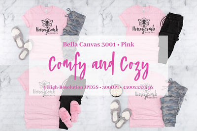Pink Bella Canvas 3001 Mockup Bundle, Women's Pink T-Shirt Mockup, Comfy and Cozy Mockup Mock Up Photo Honeycomb Mockups 
