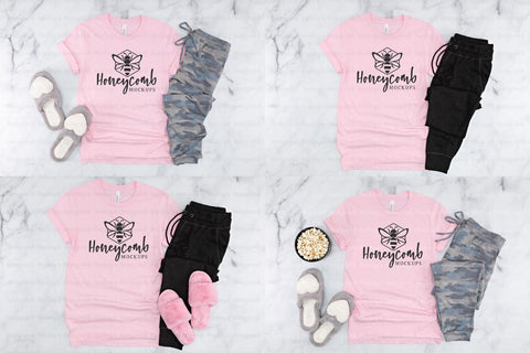 Pink Bella Canvas 3001 Mockup Bundle, Women's Pink T-Shirt Mockup, Comfy and Cozy Mockup Mock Up Photo Honeycomb Mockups 