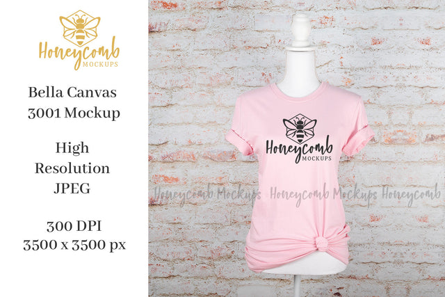 Pink Bella Canvas 3001 Mockup, Valentines Day Mockup, Mannequin Mockup, Women's T-Shirt Mockup Mock Up Photo Honeycomb Mockups 