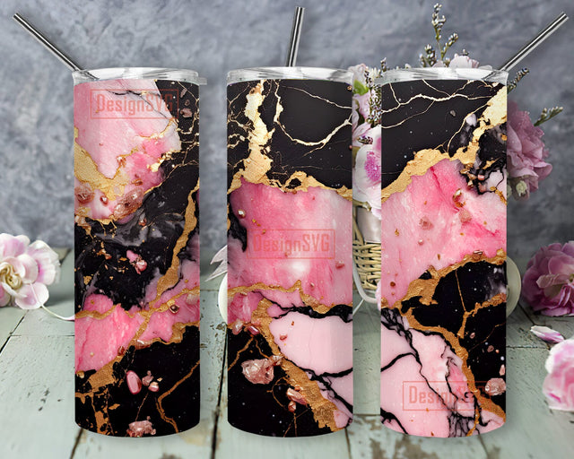 Pink Black Marble 20oz Skinny Tumbler Png, Beautiful Clean Black And Pink Marble With Shiny Gold Flakes Png, Gold Glitter Tumbler, Pink And Gold Marble Png Sublimation DesignSVG 