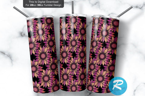 Pink Black Sunflower 20 oz / 30 oz Tumbler PNG Sublimation Regulrcrative 