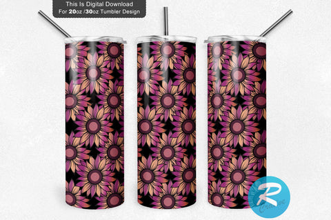 Pink Black Sunflower 20 oz / 30 oz Tumbler PNG Sublimation Regulrcrative 