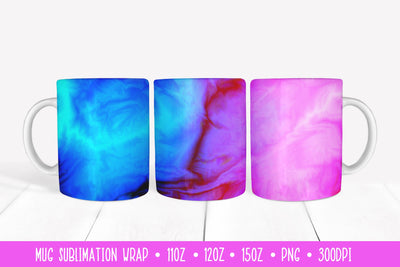 Pink Blue Abstract Mug Sublimation Design. Marbled Mug Wrap Sublimation LaBelezoka 
