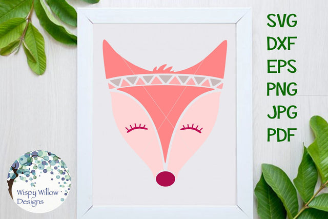 Pink Boho Fox Face SVG SVG Wispy Willow Designs 