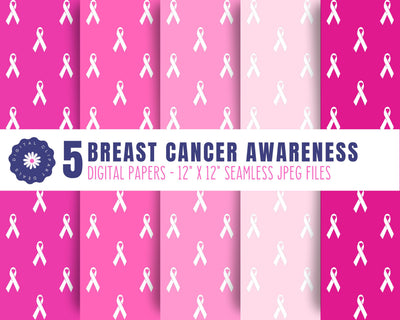 Pink Breast Cancer Ribbons Digital Paper Set | Crafters, Teachers, DIY | Instant Download Digital Pattern Digital Clipart Deals 