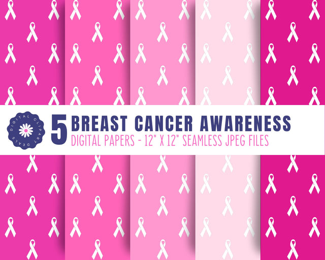 Pink Breast Cancer Ribbons Digital Paper Set | Crafters, Teachers, DIY | Instant Download Digital Pattern Digital Clipart Deals 