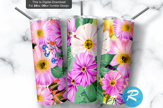 Pink Burgundy Floral flower 20 oz / 30 oz Tumbler PNG Sublimation Regulrcrative 