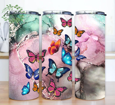 Pink Butterfly 20oz Skinny Tumbler Png, Watercolor Butterflies Tumbler Sublimation Design, Butterfly Lover Gifts, Butterfly Cup Sublimation AdriOP 