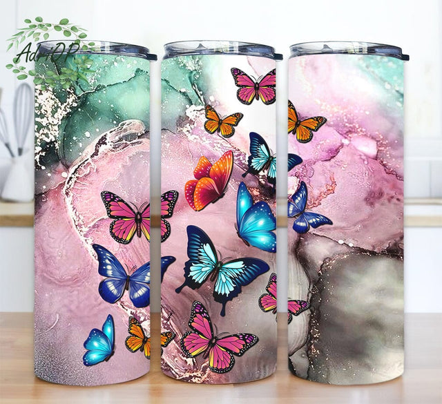 Pink Butterfly 20oz Skinny Tumbler Png, Watercolor Butterflies Tumbler Sublimation Design, Butterfly Lover Gifts, Butterfly Cup Sublimation AdriOP 