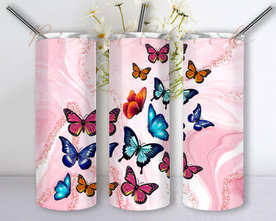 Pink Butterfly 20oz Skinny Tumbler Sublimation Designs Butterflies Floral Tumbler for Straight/Tapered Tumbler Design, PNG Digital Download Sublimation PixelChick 