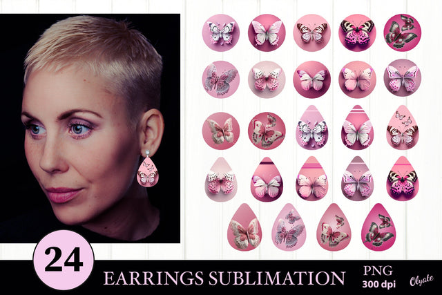 Pink Butterfly Earrings Bundle. Breast Cancer Awareness Sublimation Olga Terlyanskaya 