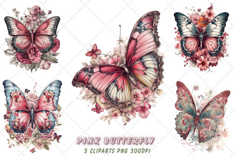 Pink Butterfly Sublimation Clipart Sublimation FloridPrintables 