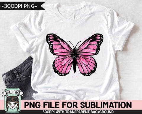 Pink Butterfly SUBLIMATION design PNG, Watercolor Butterfly Sublimation, Breast Cancer Awareness PNG sublimation file, Survivor png file Sublimation Wild Pilot 