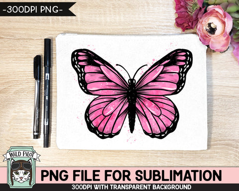 Pink Butterfly SUBLIMATION design PNG, Watercolor Butterfly Sublimation, Breast Cancer Awareness PNG sublimation file, Survivor png file Sublimation Wild Pilot 