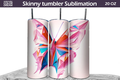 Pink Butterfly Tumbler Wrap | Butterfly 3D Tumbler Sublimation WatercolorColorDream 