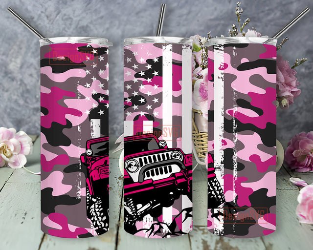 Pink Camouflage 20oz Skinny Tumbler, American Flag Tumbler Wrap, Adventure Off Road Tumbler Png, Adventures Life Sublimation Design, Instant Download Sublimation DesignSVG 
