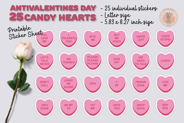 Pink Candy Heart Anti Valentines Day Stickers Bundle SVG OrangeBrushStudio 